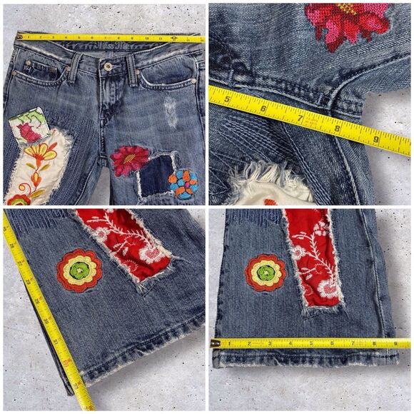 Vintage Miss Me Bohemian Embroidered Flower Patch Flare Jeans Womens 27x33 Blue - Picture 10 of 12